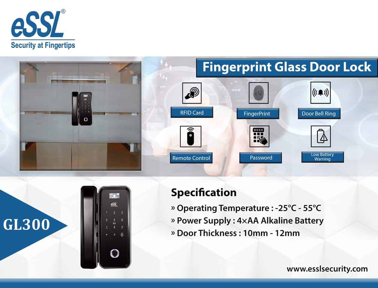 Features eSSL Fingerprint Door Lock System GL300