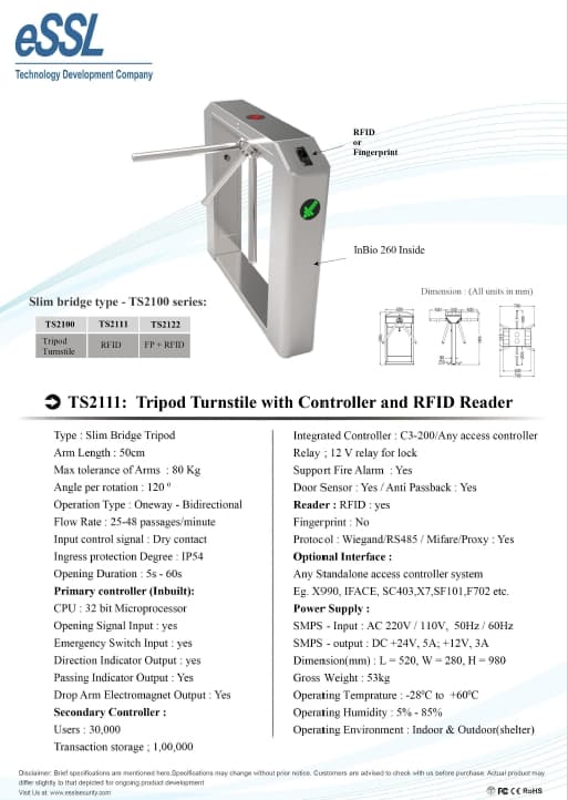 Tripod Turnstile with Controller and RFID Reader