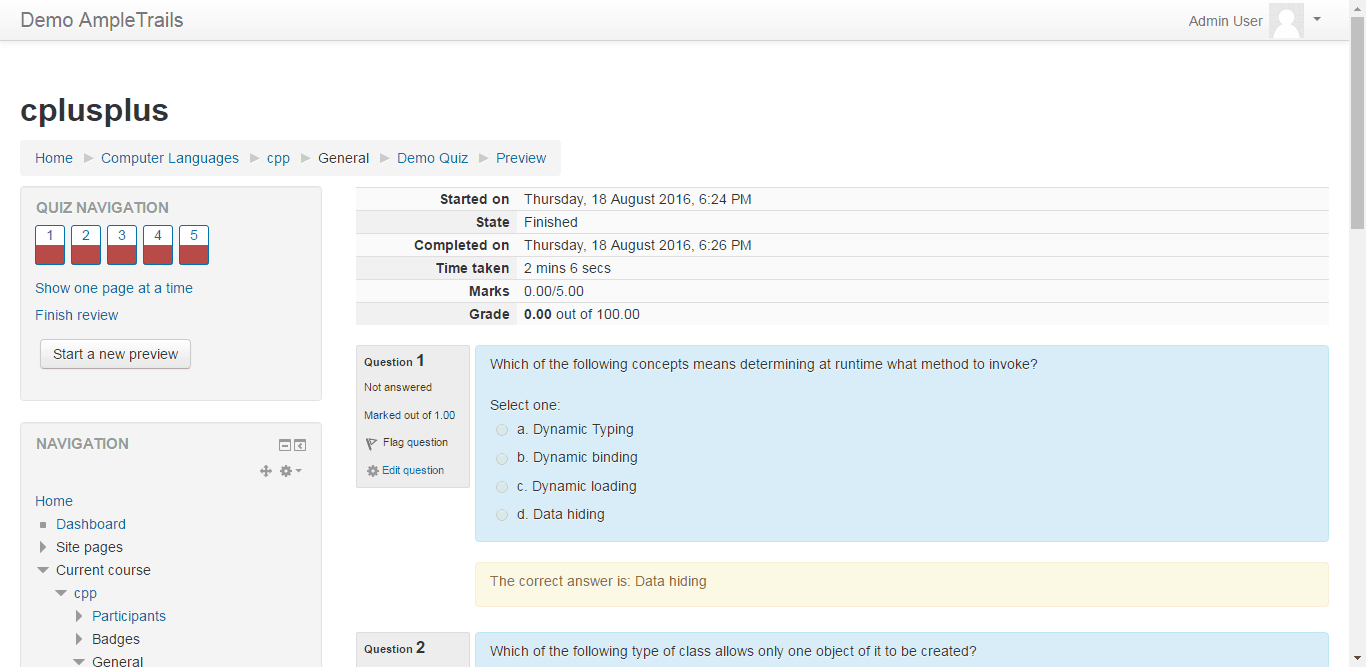 Moodle Quiz Review Option