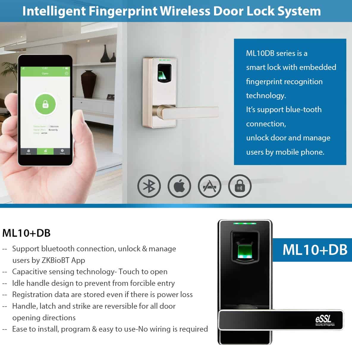 Fingerprint Door Lock with Blue-tooth eSSL ML10DB