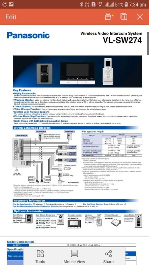 Video Intercom System VL-SW274 Panasonic