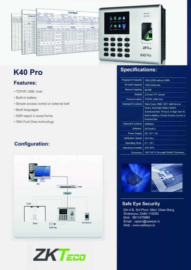ZkTeco K - 40 Finger Print With Door Access Control System
