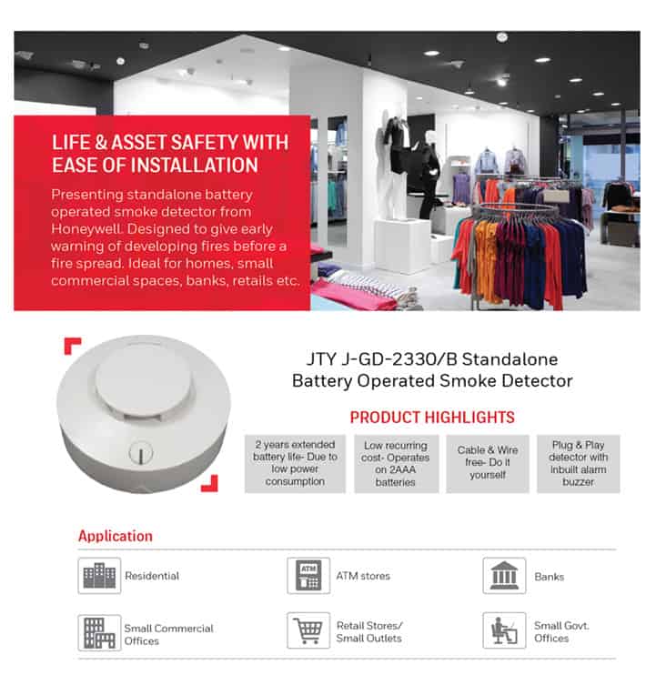 Battery Operated Smoke Detector, Make System Sensor By Honeywell