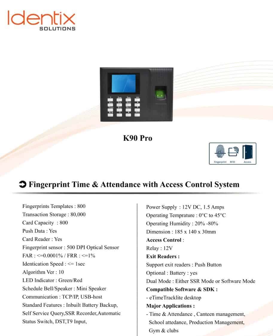 eSSL K90 Pro Fingerprint Time Attendance Access Control System