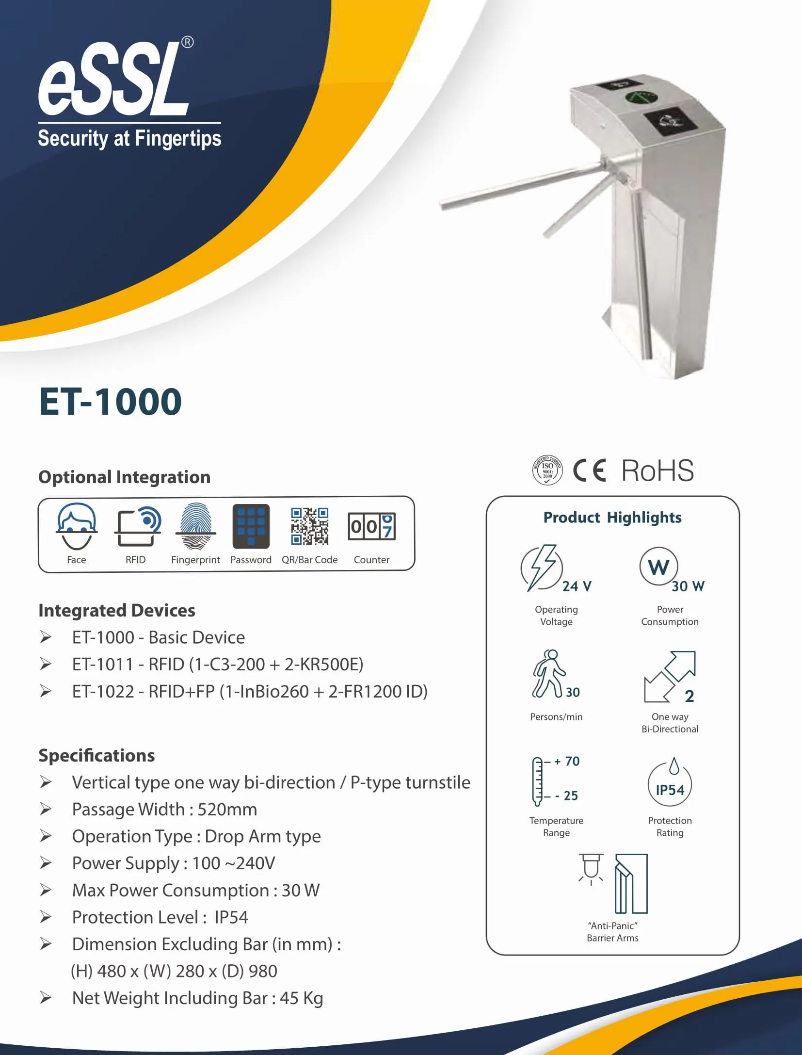 Waist High Turnstile Price — ET1000 Heavy Duty Tripod Turnstile