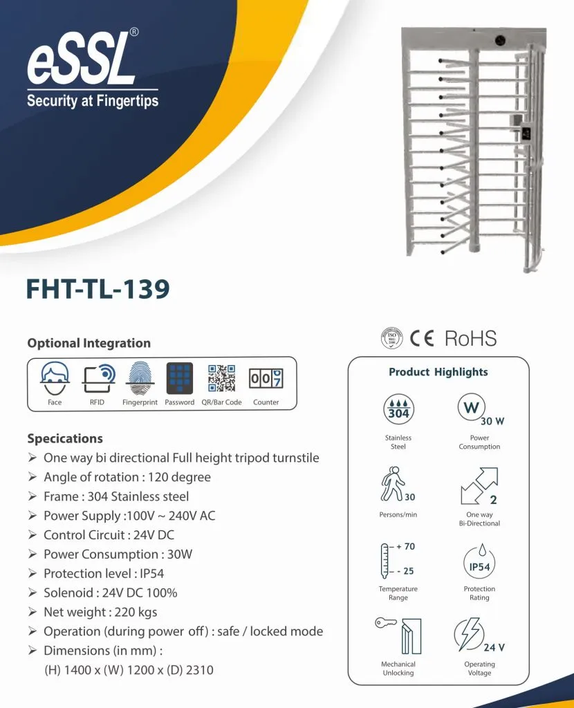 Full Height Turnstile Access Control Gate India