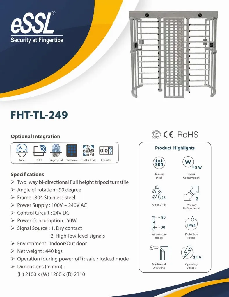 Specifications Drawing Full Height Turnstile Double Door