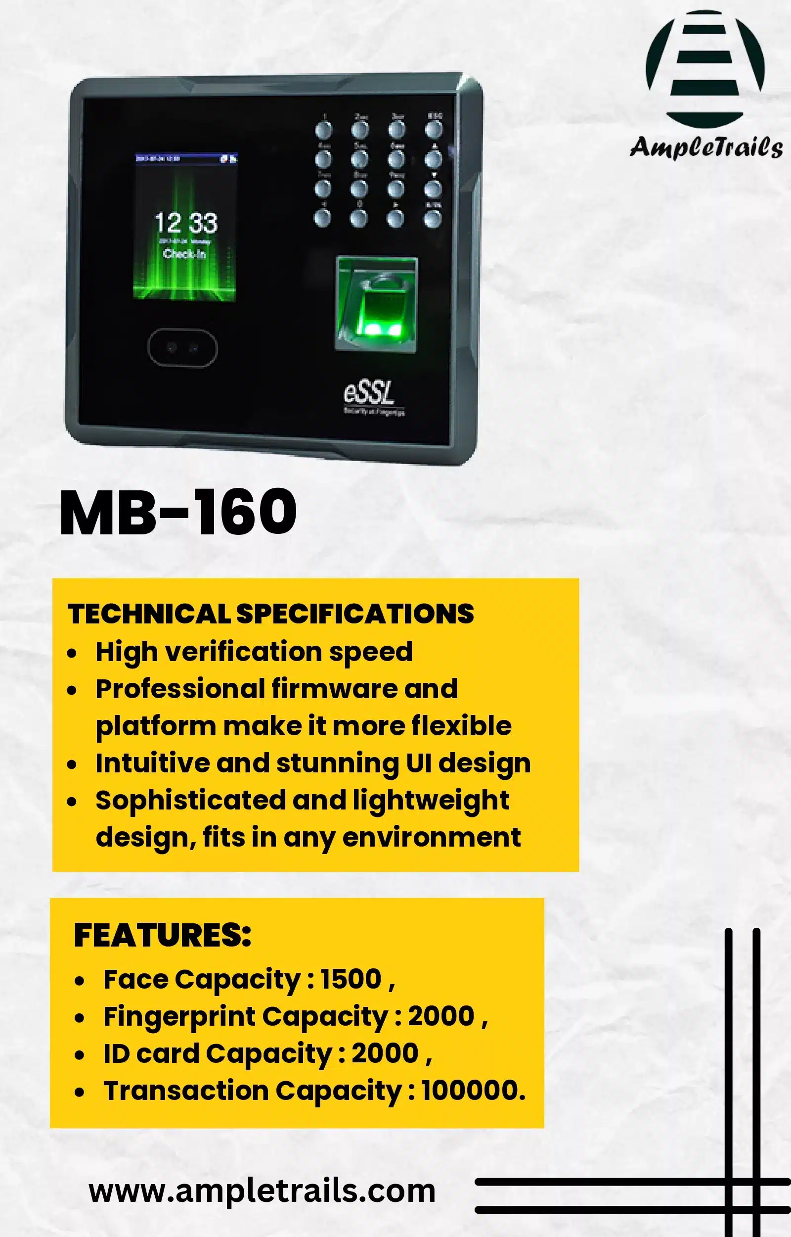 Biometric Face Attendance machine eSSL MB160