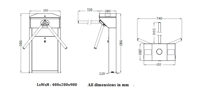 Tripod Turnstile ET1000 Dimensions