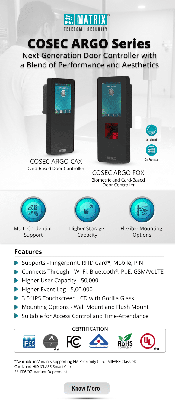 Optical Fingerprint and EM Proximity Card based Premium DoorController with Touch Screen, PoE, Wi-Fi, IK07 and IP65
