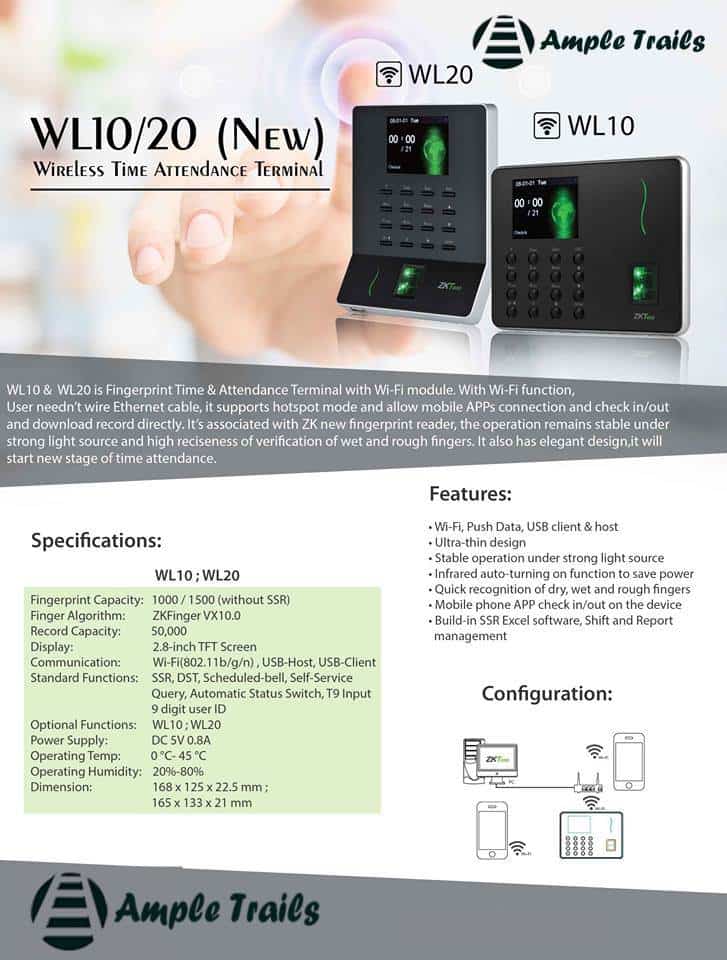 WL20 WL10 Wireless Time Attendance Machine