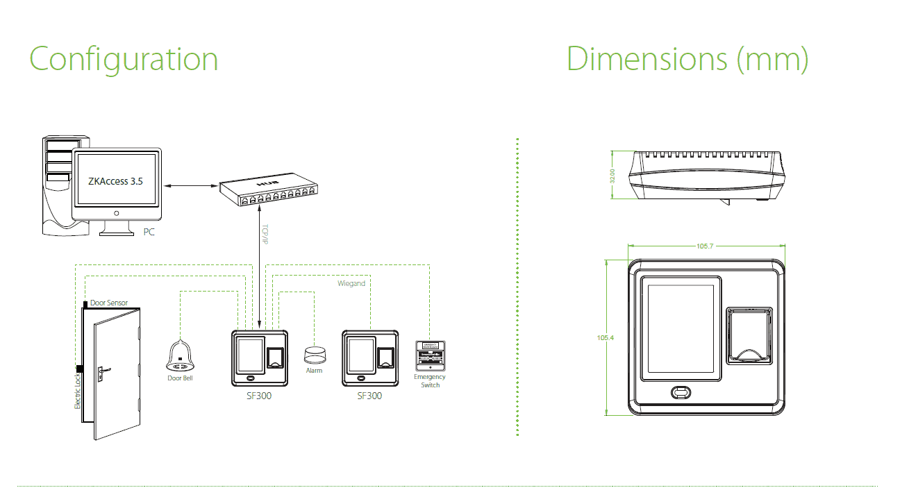 Configuration Dimensions of ZKTeco SF 300