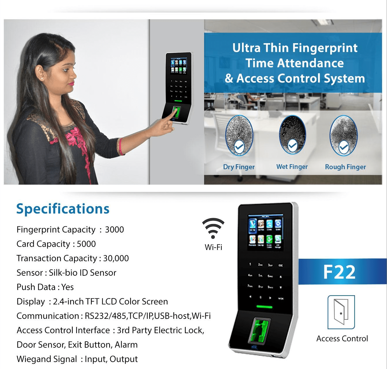 Ultra-thin Wi-Fi based Time Attendance & Access Control System