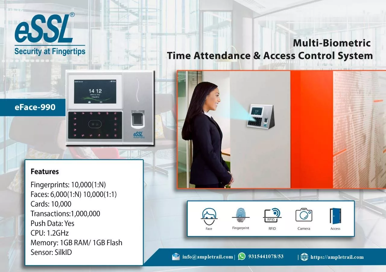 eFace 990 eSSL Multi Biometric Time Attendance Access Control System