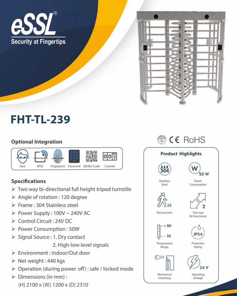 Specifications of Full height turnstile