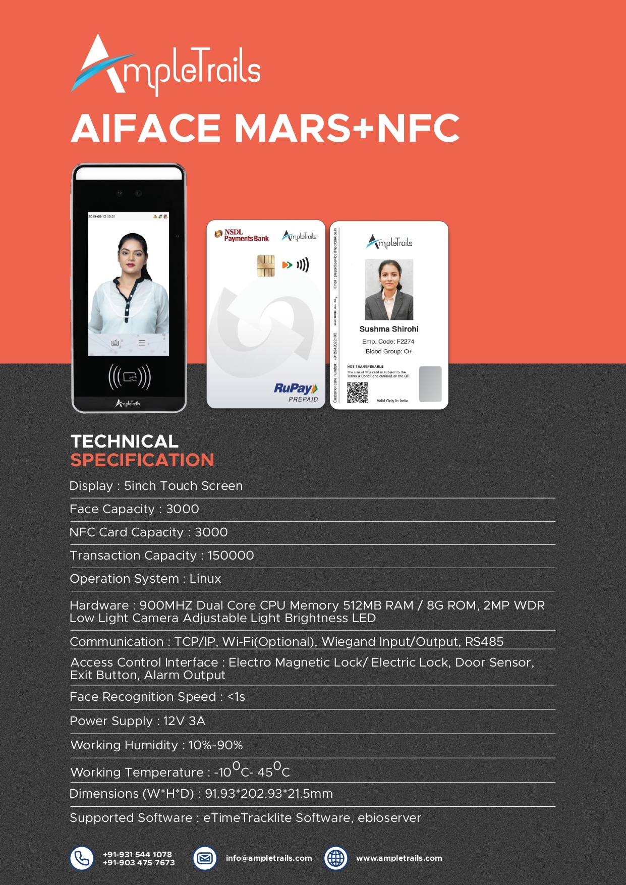 Face Attendance Machine with NFC AIFACE MARS+NFC