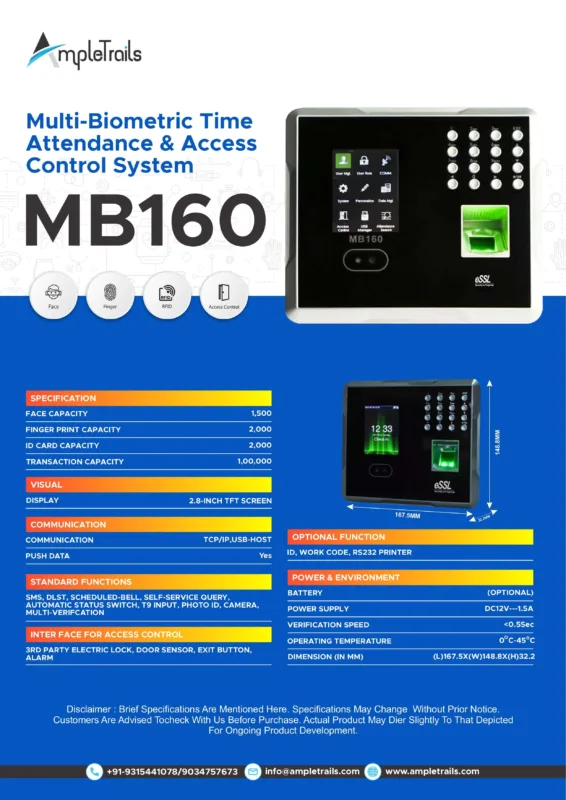 Biometric Face Attendance Machine eSSL MB160 AmpleTrails