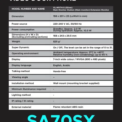 Panasonic VL-SA70SX Specifications