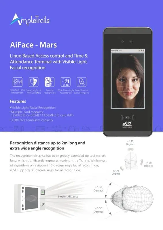 Biometric Face Attendance Machine Aiface Mars AmpleTrails