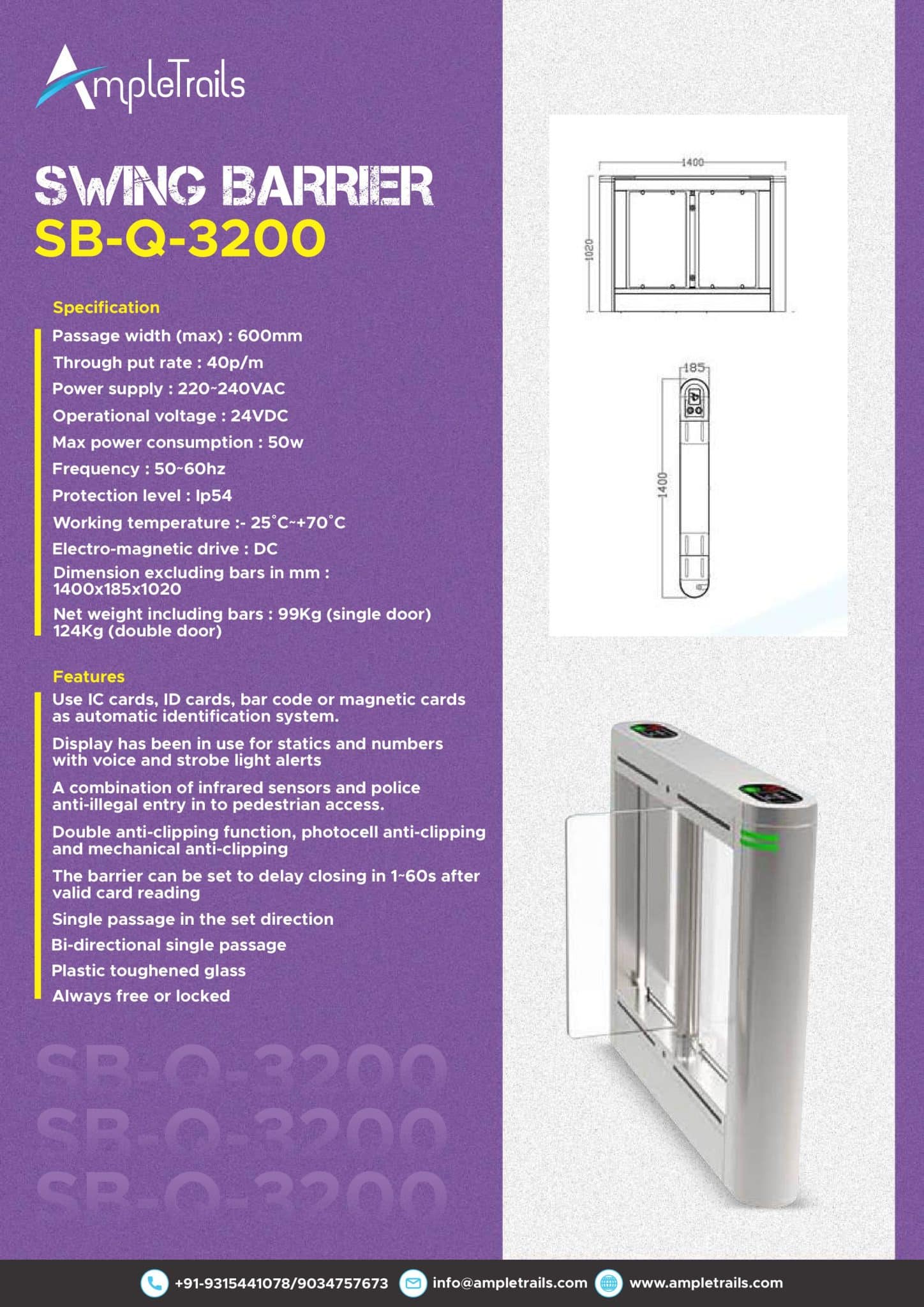 SWING BARRIER SB-Q-3200 SWING BARRIER SB-Q-3200