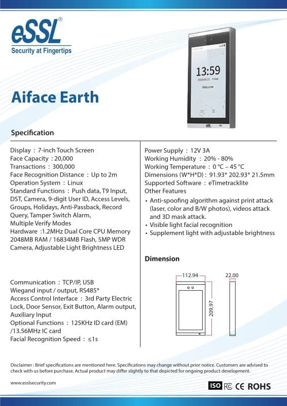 eSSL Aiface Earth_Brochure